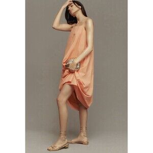 Anthropologie Self Contrast Bare Sleeveless Barrel Midi Dress Sz SP Peach NWT